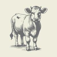 Realistic Monochrome Cow Drawing in Vintage Style vector