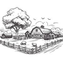 Charming Rural Farm Scene with Barn and Fields vector