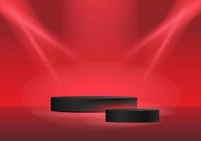 Realistic dark red 3D cylinder pedestal podium backdrop for products showcase, Sale, promotions, presentations. Modern Promotion scene display. Minimal studio platform. illustration vector