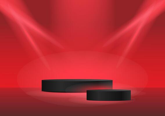 Realistic dark red 3D cylinder pedestal podium backdrop for products showcase, Sale, promotions, presentations. Modern Promotion scene display. Minimal studio platform. illustration