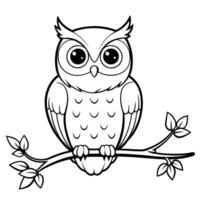 Isolated Coloring Page of an Owl Perched on a Tree Branch vector