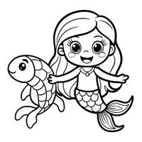 Fun Mermaid and Turtle Coloring Page for Kids to Enjoy vector