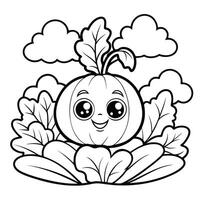 Printable Vegetable Field Coloring Page for Kids Featuring Various Vegetables in a Field Scene vector