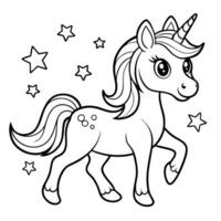 Whimsical Unicorn Strolling Gracefully with Sparkling Stars for Kids Coloring vector