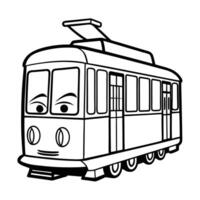 Intricate Tram Coloring Page Depicting a Vehicle in Motion vector