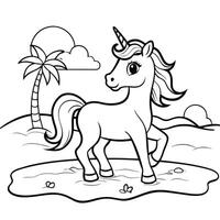 Enchanted Unicorn s Coastal Adventure Stroll on a Pristine Beach vector