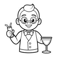 Intricate Coloring Page Featuring a Bartender with Detailed Attire and Bartending Tools vector