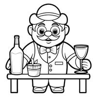 Bartender Themed Coloring Page for Creative Relaxation and Artistic Expression vector