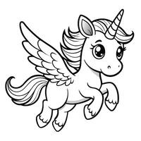 Coloring Page of Mythical Flying Unicorns for Children s Play and Imagination vector