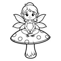 Enchanted Fairy Resting Serene on a Whimsical Mushroom Coloring Page for Kids vector