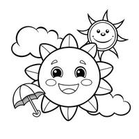 Kids Happy Summer Color In Page with Beach Scene vector