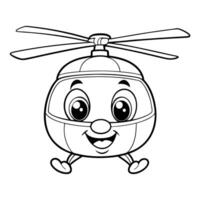 Fun and Easy Helicopter Coloring Page with Facial Expressions for Kids vector
