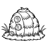 Coloring Page of a Detailed Haystack Surrounded by Nature vector