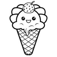 Ice Cream Cone Coloring Page for Kids with Detailed Design and Outline vector