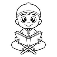 Ramadan Boy Diligently Studying the Quran Coloring Sheet for Young Learners vector