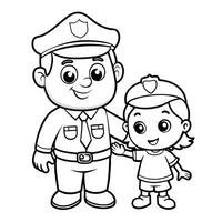 Police Officer and Young Child Engage in Coloring Activity, Fostering Connection and Community Spirit vector