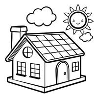 Step by Step Coloring Page of a House with Rooftop Solar Panels for Kids vector
