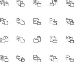Folders flat line icons set. File catalog, document search, folder synchronization, local network illustrations. Outline minimal signs for web site. Pixel perfect 64x64. Editable Strokes vector