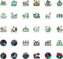 Agriculture and Organic Farming Icons. Farming - line . Ecology, nature icons set in linear style. Environment concept illustrationor icon set. Pixel perfect. Editable stroke vector