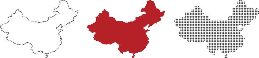 China map detailed in outline, red color, dotted style vector