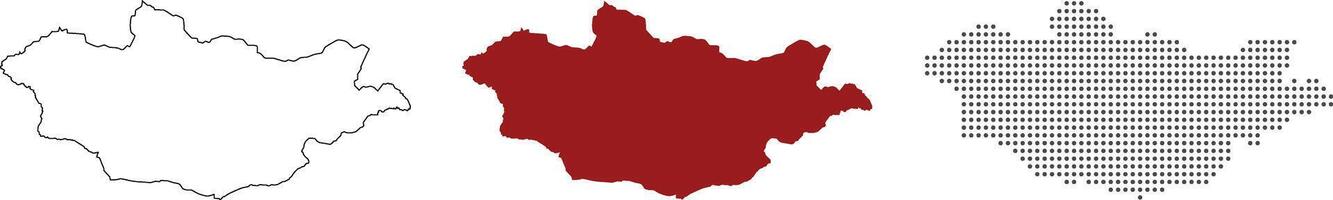 Mongolia map detailed in outline, red color, dotted style vector