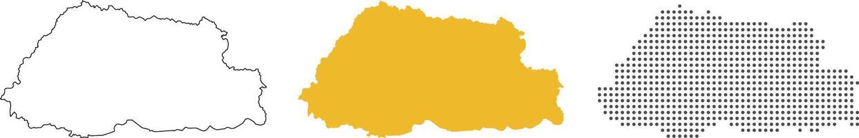 Bhutan map detailed in outline, yellow color, dotted style vector