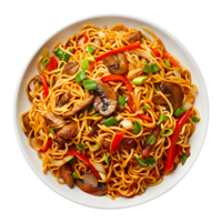 Top View Noodles with white bowl isolated on transparent background png