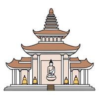 A buddha statue in a temple with a pagoda vector