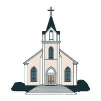 Church building with cross on top, illustration vector