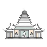 A buddhist temple with a buddha statue in front of it vector