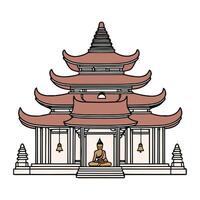 A buddha statue in front of a pagoda vector