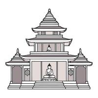A buddha statue in front of a temple vector