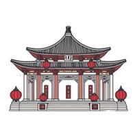Chinese temple with red lanterns and pagoda vector
