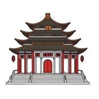 Chinese temple with 2d art style and lantern vector