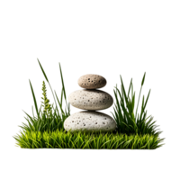 A stack of stones in the grass with grass and flowers png