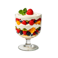 A dessert in a glass with fruit and cream png