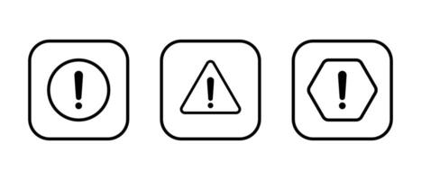 Warning sign, caution icon set on square line vector