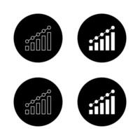 Increase bar chart icon on black circle. Statistic sign symbol vector