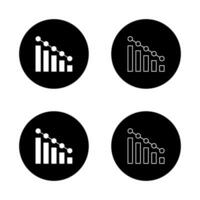 Decrease bar chart icon set on black circle. Market crash concept vector