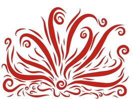 majestic nine tails from japanese mythology calligraphic style illustration. red line doodle art. vector