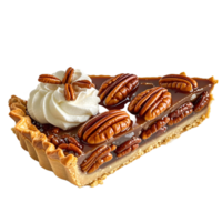 A slice of chocolate pecan pie with whipped cream png