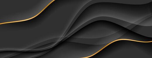black abstract background with golden wavy lines vector