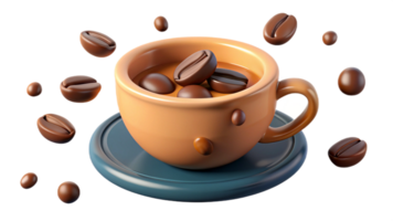 Coffee beans in a cup on a saucer png