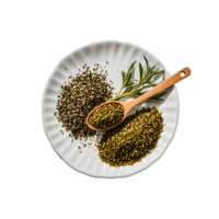 un plato con algunos hierbas y un cuchara png