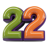 Number 22 Typography with Glossy and Bold Finish png