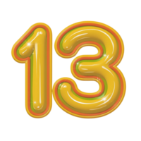 Glossy Number 13 Typography with Bold Yellow and Orange Colors png