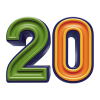 Number 20 Typography with Vibrant and Colorful Layers png