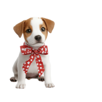Adorable puppy with a red bow. png
