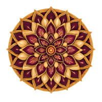 Intricate mandala design with rich colors and detailed floral patterns. png