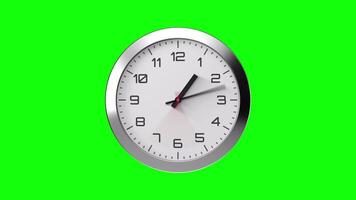 Clock Timelapse Greenscreen Alpha Loop. Fast movement of clock hands motion blur. Silver Analog Wall Clock Isolated. Time Passing Fast. 12 Hours Classic Clock Time-lapse video